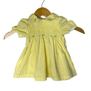 Baby Girl’s Size 3-6 Mo BT Kids Smocked Dress Outfit Yellow Peter Pan Collar